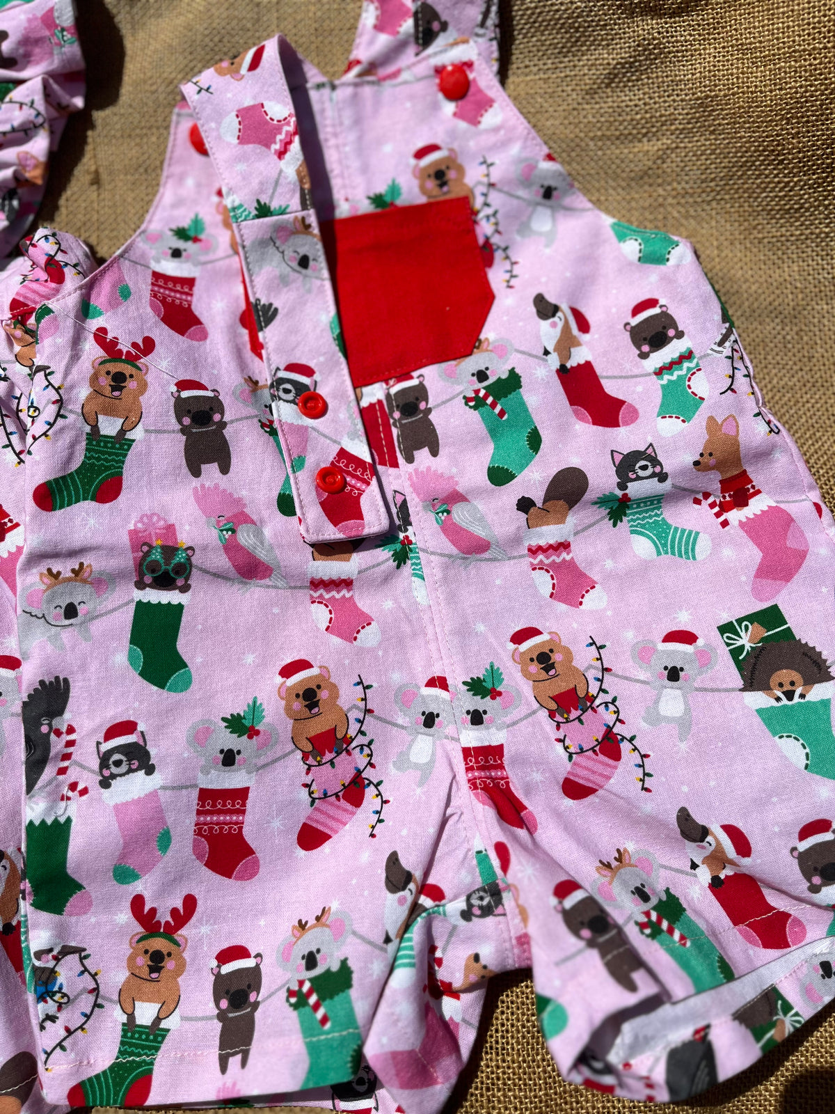 Christmas baby overalls/shorts | Aussie animals in stockings