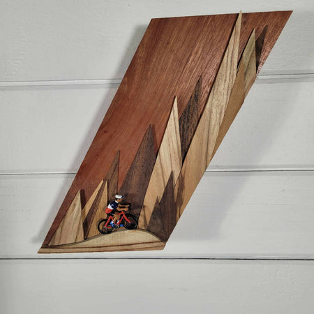 Abstract Mountain road cycle bike cyclist art on wood veneer