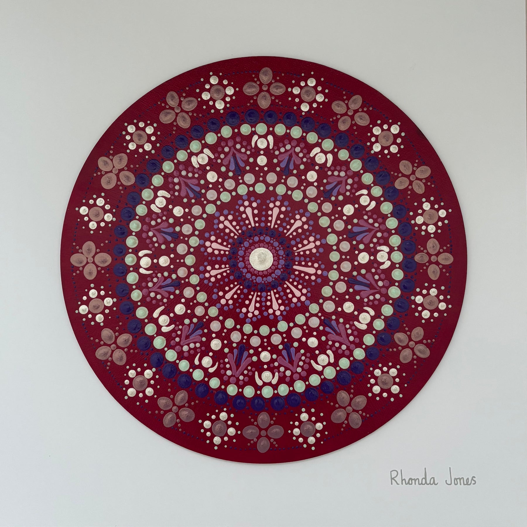 Raspberry Creme Acrylic Hand-dotted Mandala