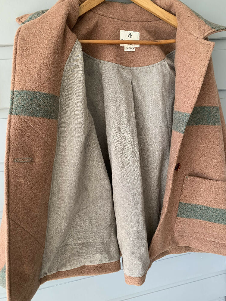 Tan Wool blanket jacket/ wool jacket/ upcycled blanket jacket/ size large