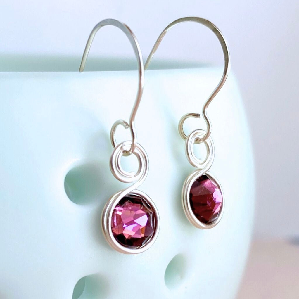 Birthstone crystal dangle earrings | Sterling silver | Multiple month colour options | Birthday or Anniversary gift