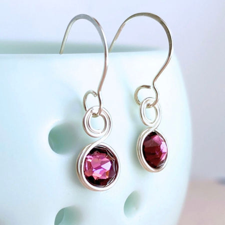 Birthstone crystal dangle earrings | Sterling silver | Multiple month colour options | Birthday or Anniversary gift