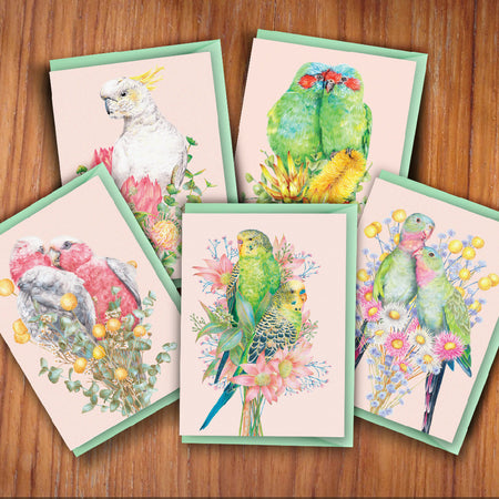 Set of 5 Greeting Cards - Australian Parrots