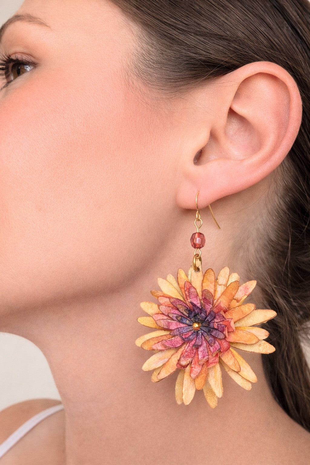 Chrysanthemum Flower Earrings – Handmade Watercolour Paper Earrings – Statement Floral Jewellery – Eco Friendly Gift Australia
