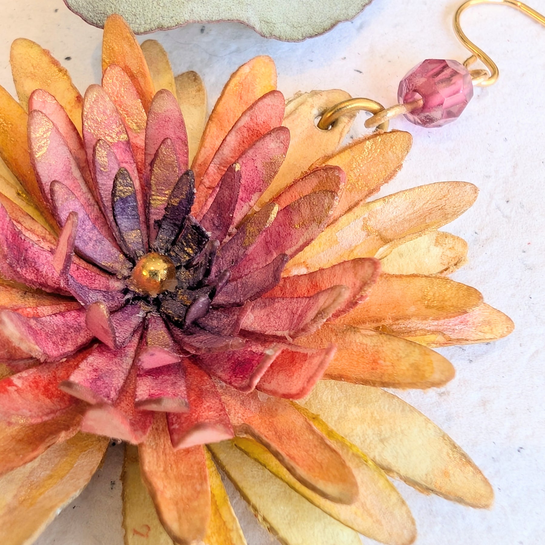 Chrysanthemum Flower Earrings – Handmade Watercolour Paper Earrings – Statement Floral Jewellery – Eco Friendly Gift Australia