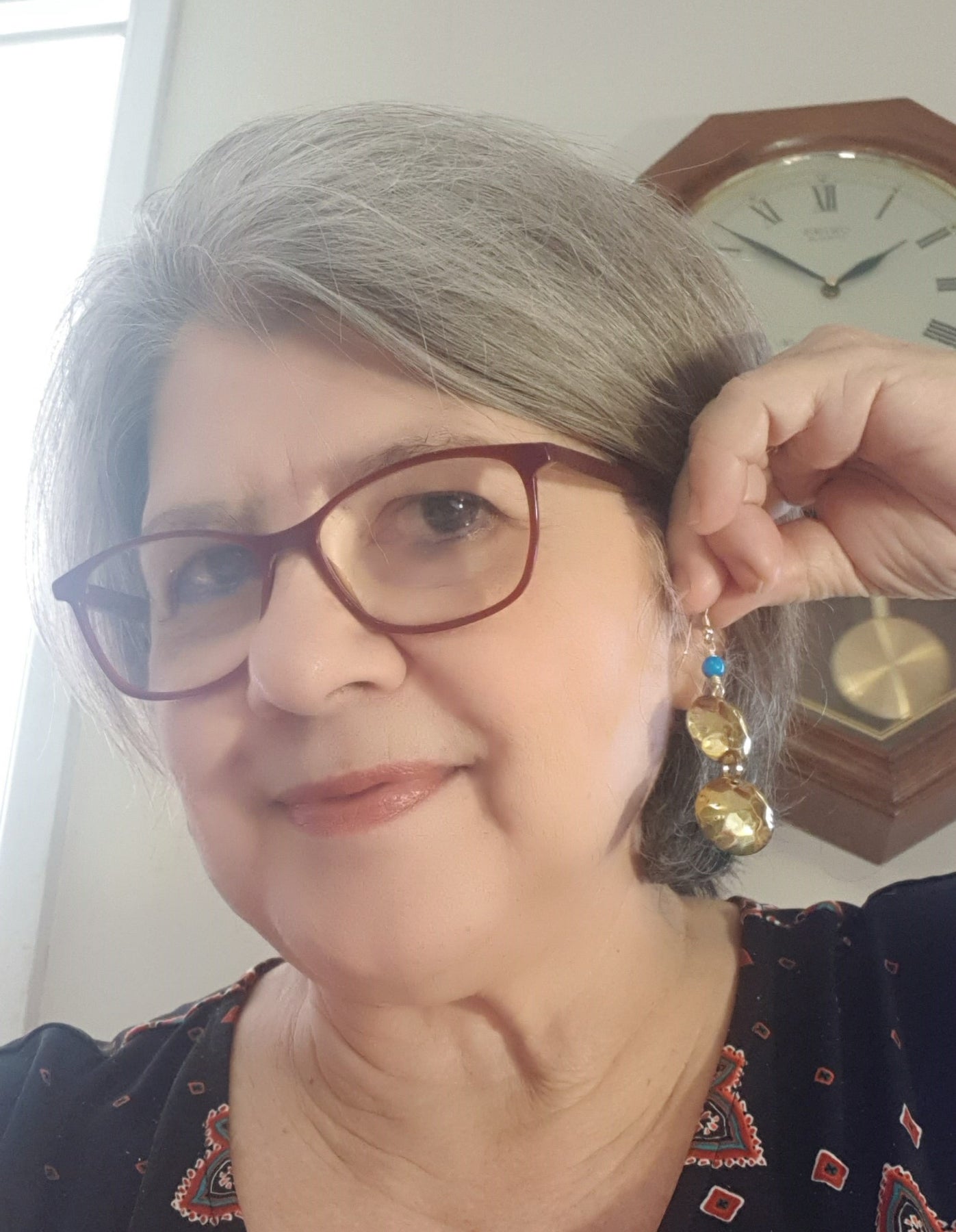 brassss domed earrings with turquoise beads #631 AM/E