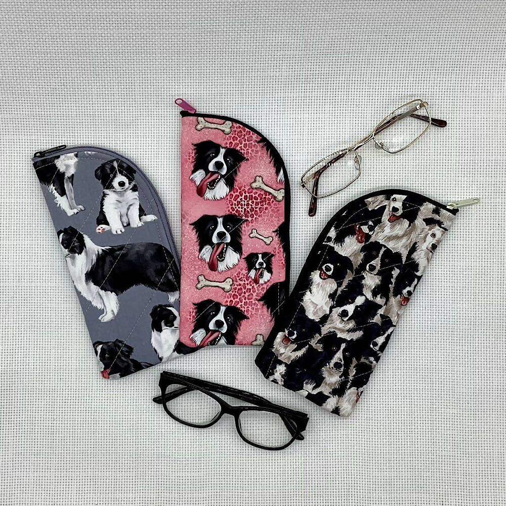 Border Collie Dogs glasses case for sunglasses, reading, spectacles - 3 designs.