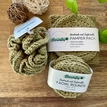 Pamper Gift Set - Crochet Scrubbies & Loofah Pack - Green