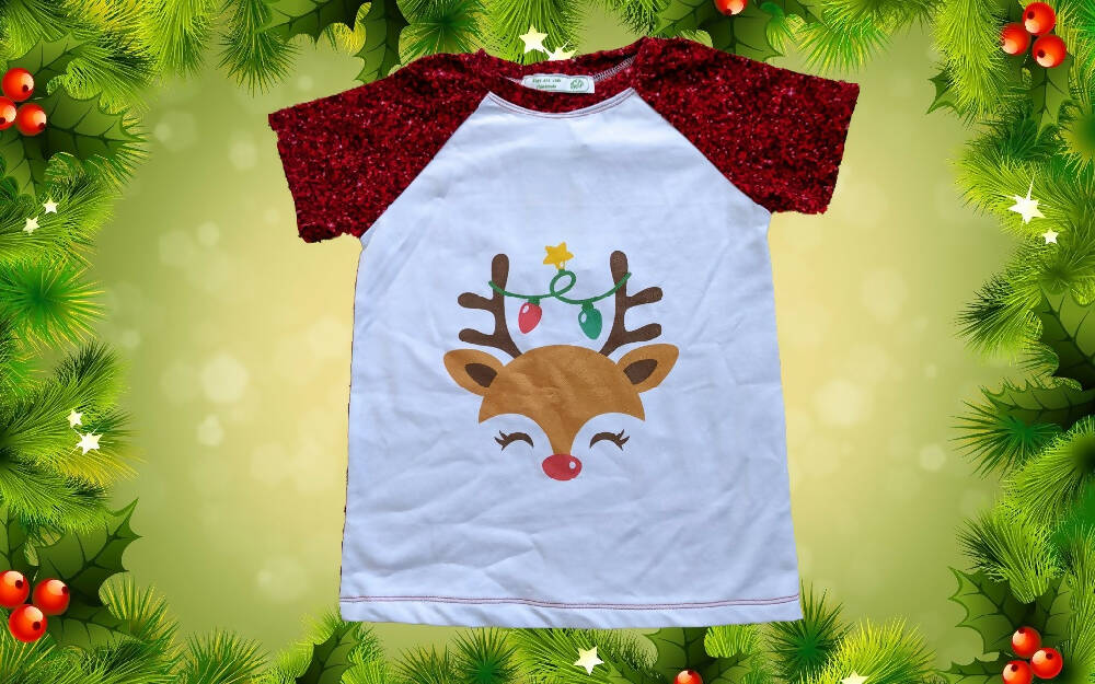 Christmas, Girls T-Shirt, Reindeer, Size 4