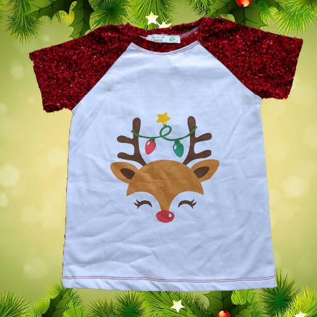 Xmas, Girls T-Shirt, Reindeer, Size 4