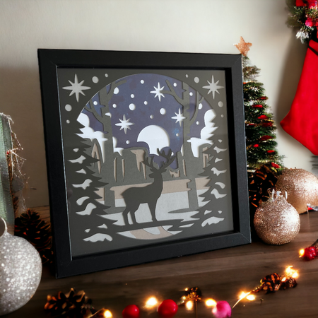 Winter Forest Deer|Christmas Decor|Layered Frame 20x20cm