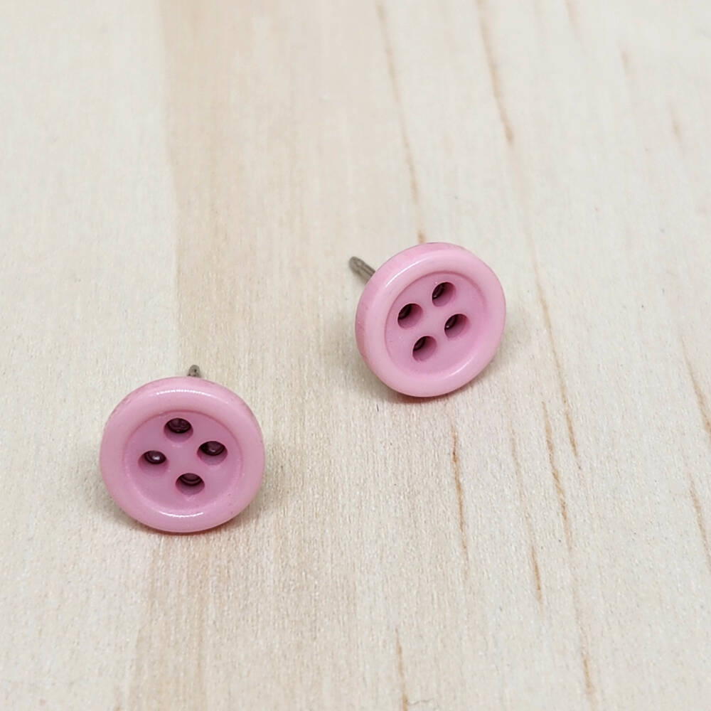 Button Stud Earrings - Tiny 4 hole - YELLLOW WHITE PINK