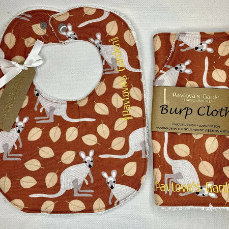Bib & Burp Cloth Set - Australian Kangaroos