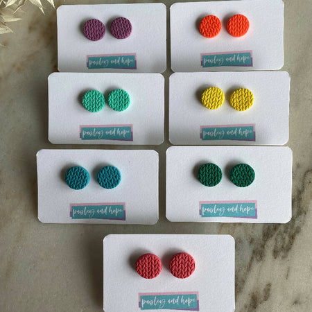 Polymer Clay Knit Pattern Statement Studs - Choose Colour
