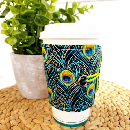 Coffee Cup Cozy/Sleeve - Peacock Feathers