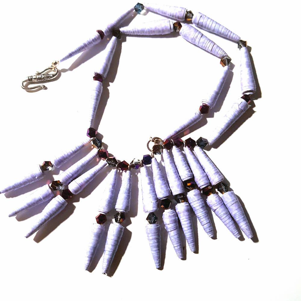 Beaded Necklace. Paper bead and crystal.