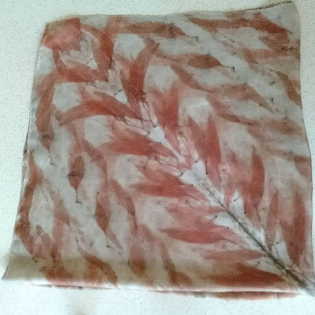 Scarf square silk printed with eucalyptus leaves