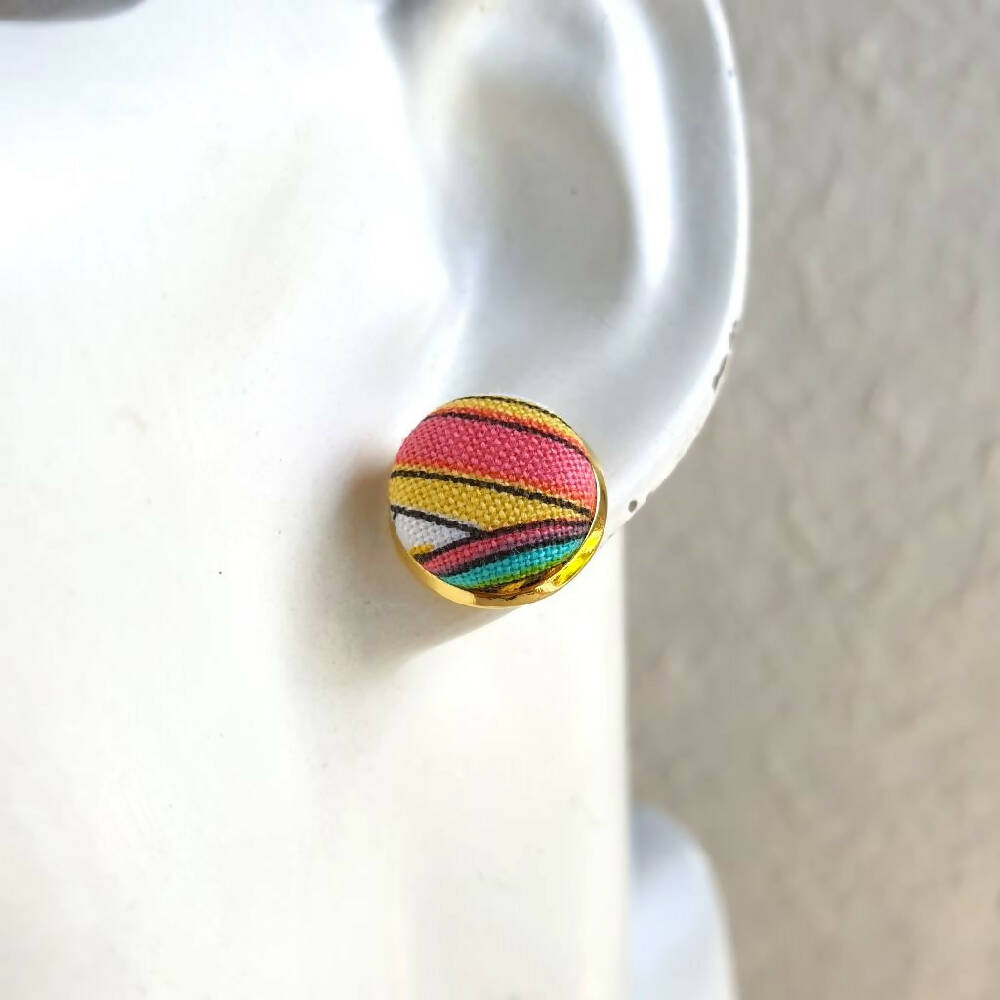 1.4cm Round Cabochon colourful rainbow fabric stud earrings No.20