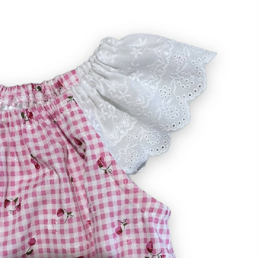 Embroidered Pink Check lace Sleeve