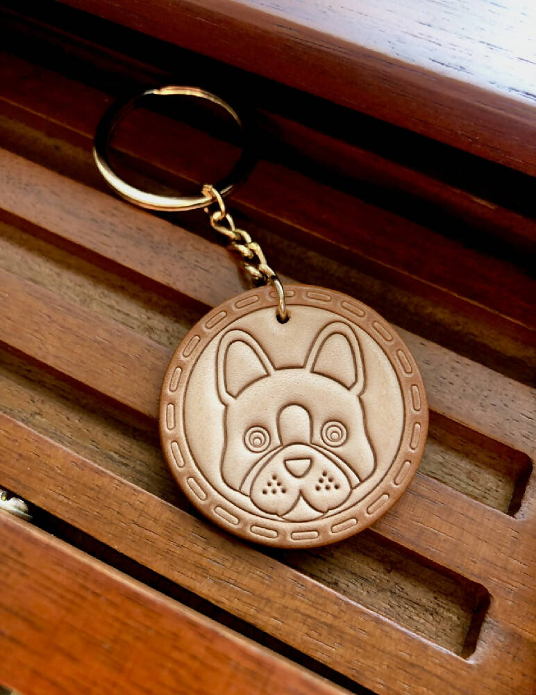 French Bulldog Leather Keychain| Handmade Gift | Pet Lover| Dog Keeper
