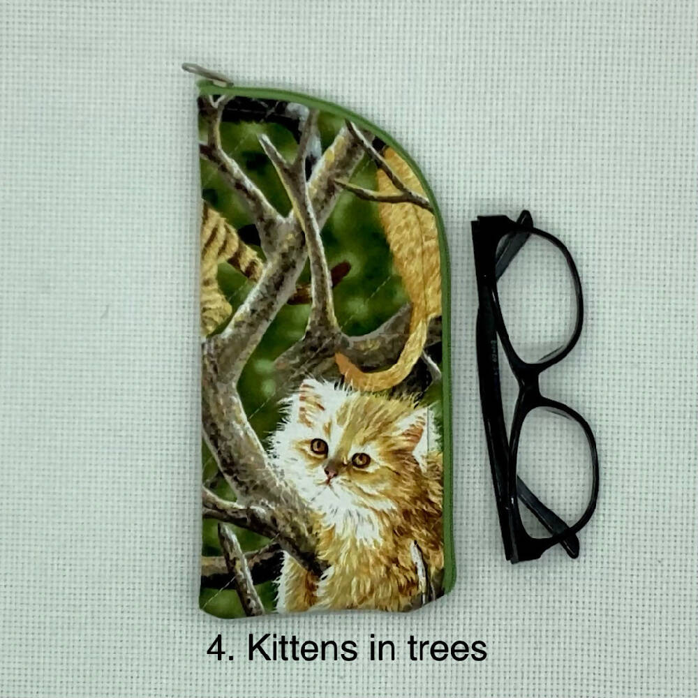 Cats and kittens curved top zip pouch for glasses, phones, handbag organiser, etc.