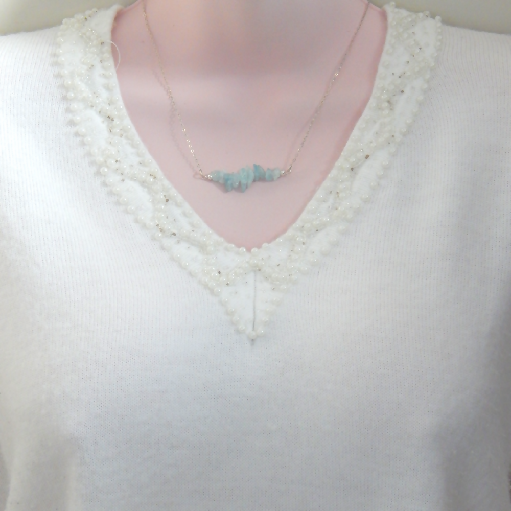 Aquamarine Necklace, Aquamarine Bar Necklace,March Birthstone Necklace