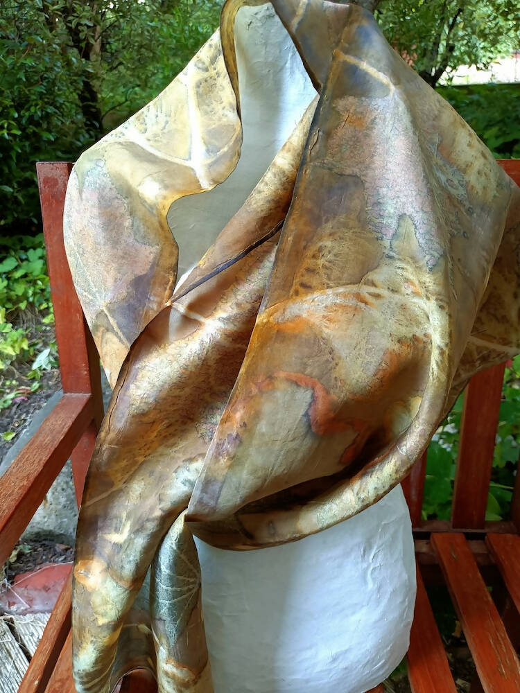 Bronze Pure Silk eco printed scarf