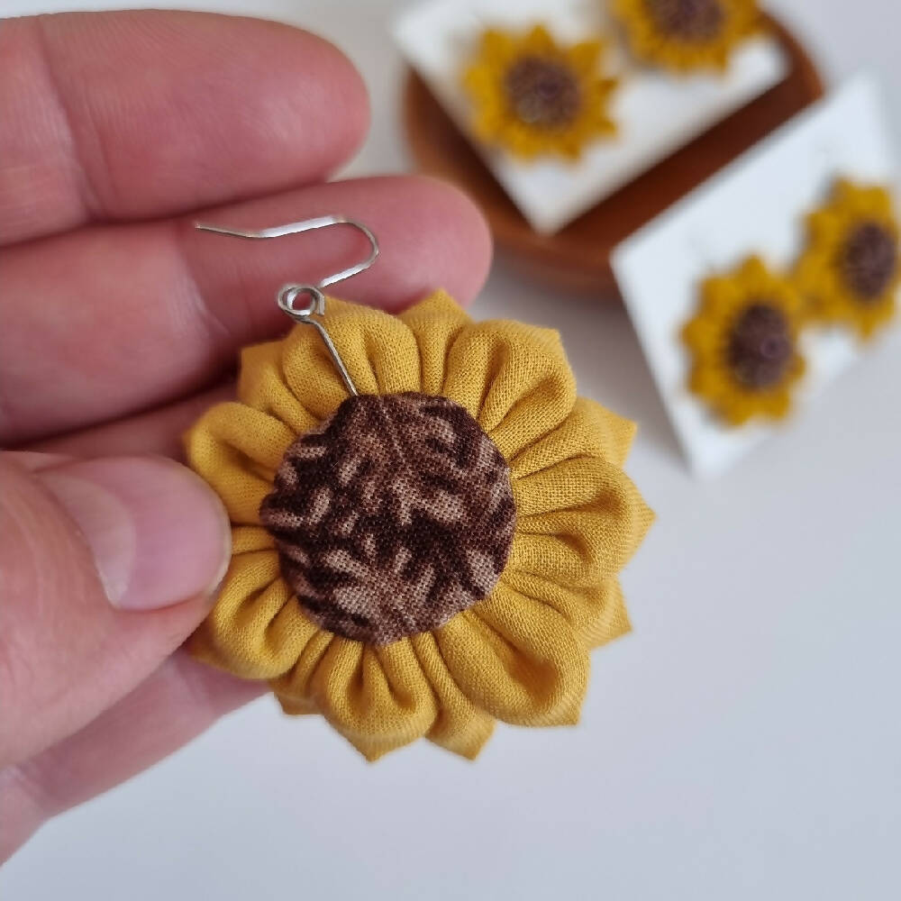 Sunflower Earrings - Unique Jewellery - Fabric Earrings