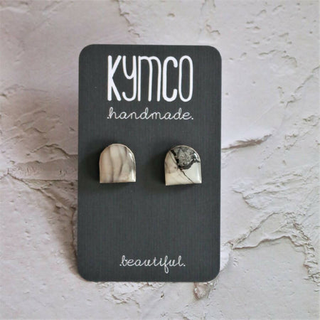 The Onyx Collection | Resin Studs Earrings | Silver on Black