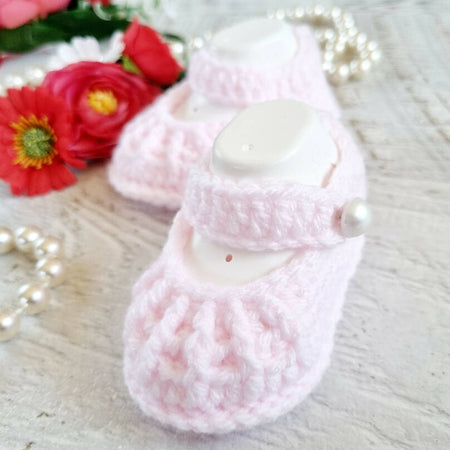 Baby Booties Pale Pink Newborn Mary Jane Crochet Knit Shoes