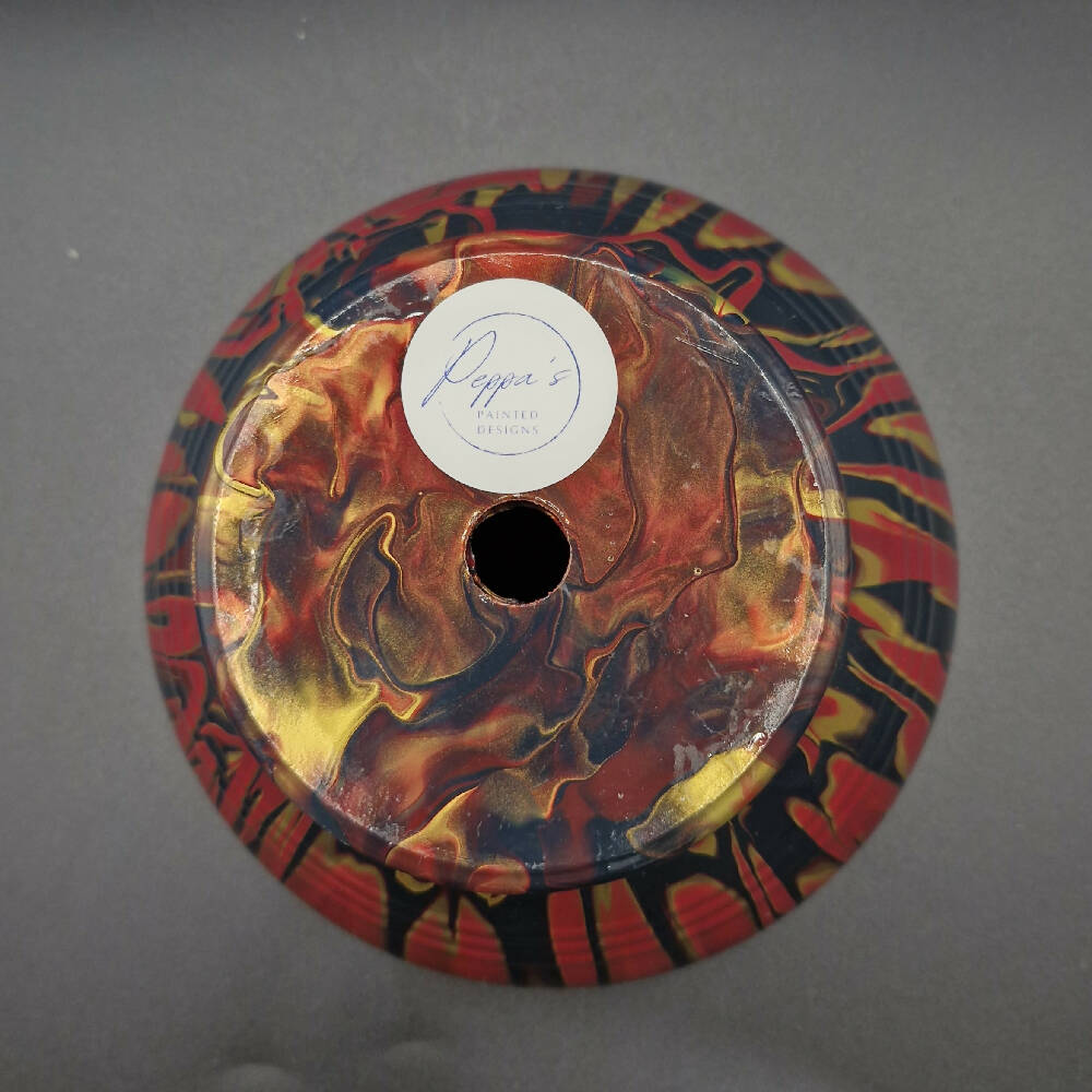 Hand Painted Terracotta Pot 15cm Magenta Acrylic Pour