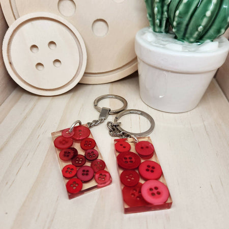 Keyring - RED Buttons - Rectangle - Resin