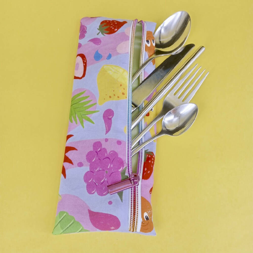 Reusable Cutlery Pouch - Jelly Fruit on Light Blue