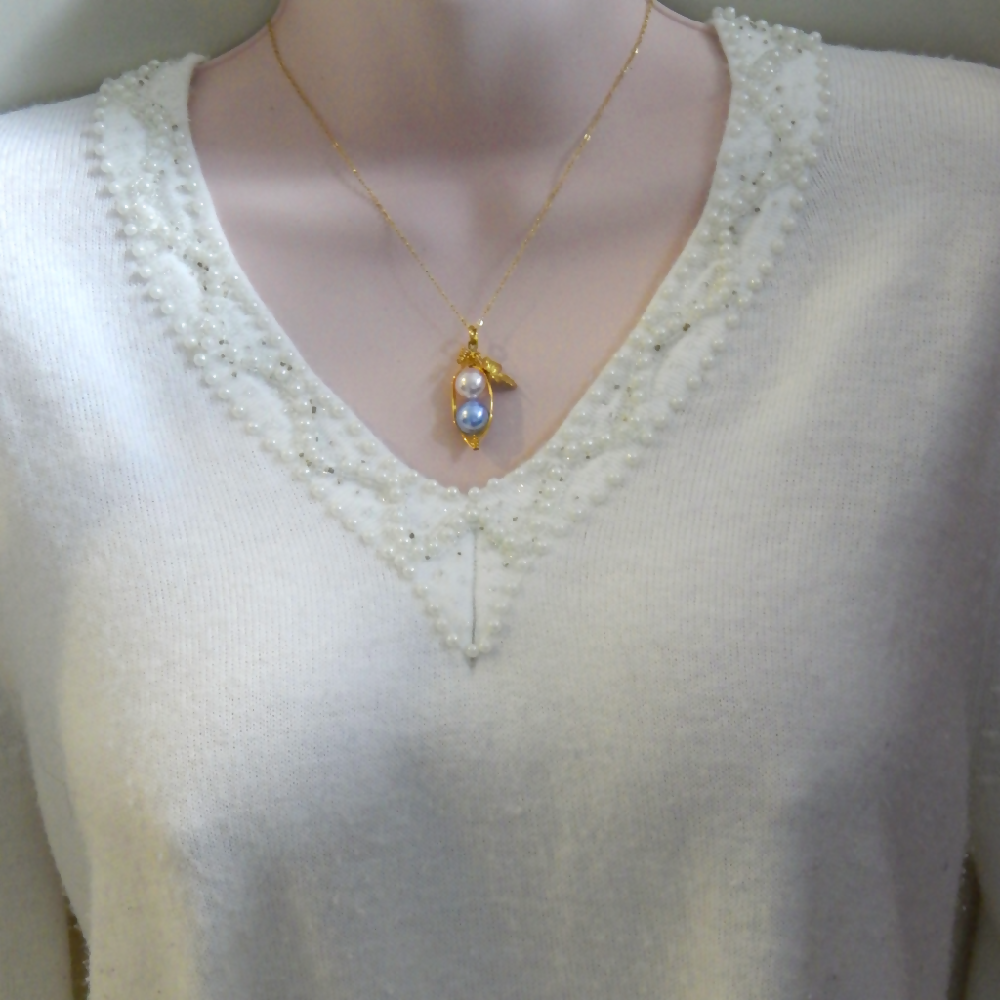 Two Peas in A Pod Necklace Pink and Blue