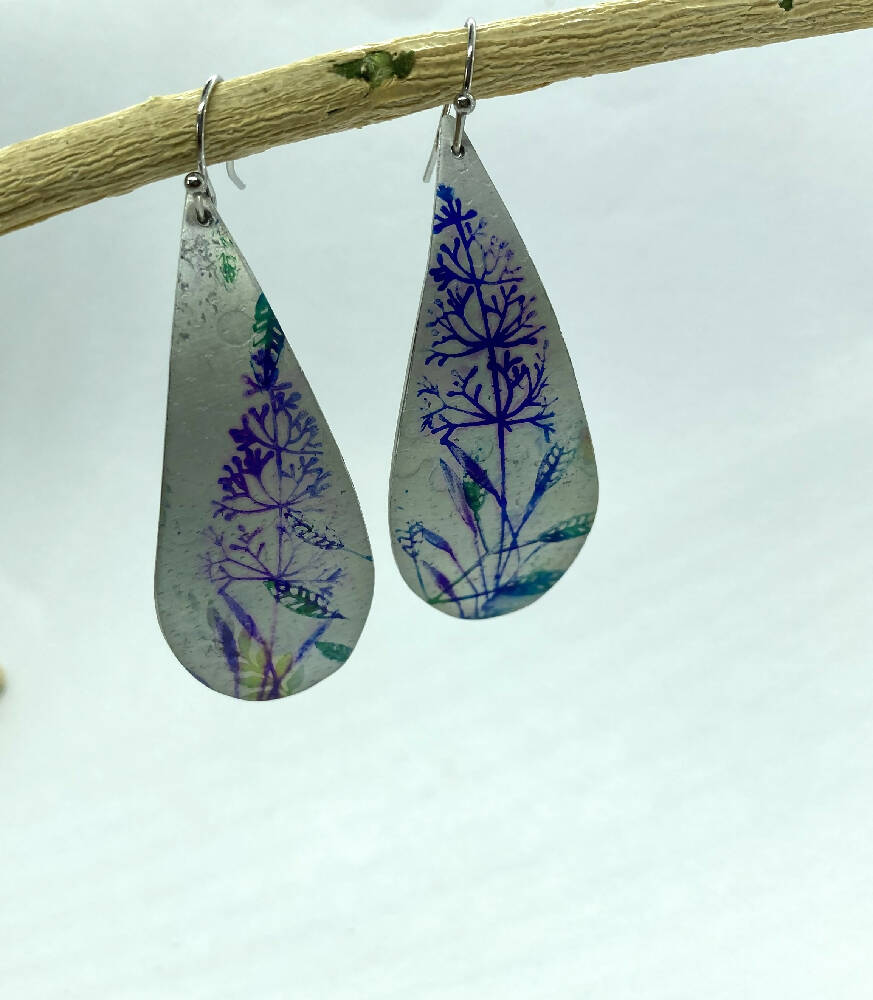 Printed floral anodised aluminium earrings