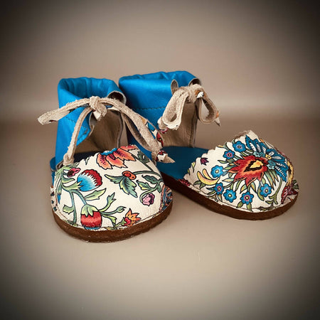 handmade blue floral leather sandal size 2