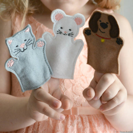 Finger Puppet Set Dog Cat and Mouse