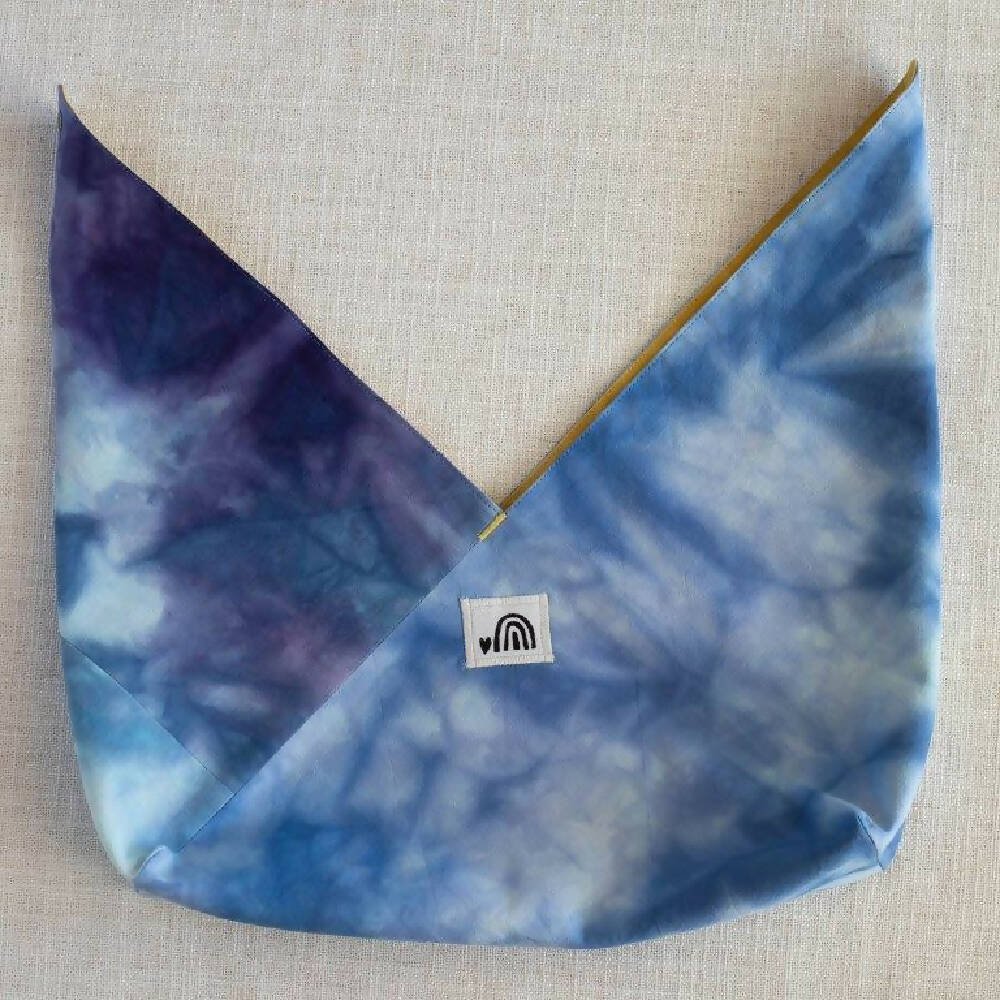 Ice Dyed Japanese style Bento Bag/Origami Bag, Blue