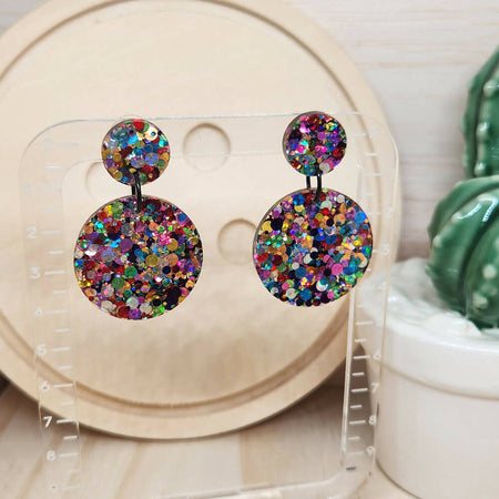 Rainbow Pop Glittering - Sparkling - Round Drop - Resin - Stud Top Dangle earrings