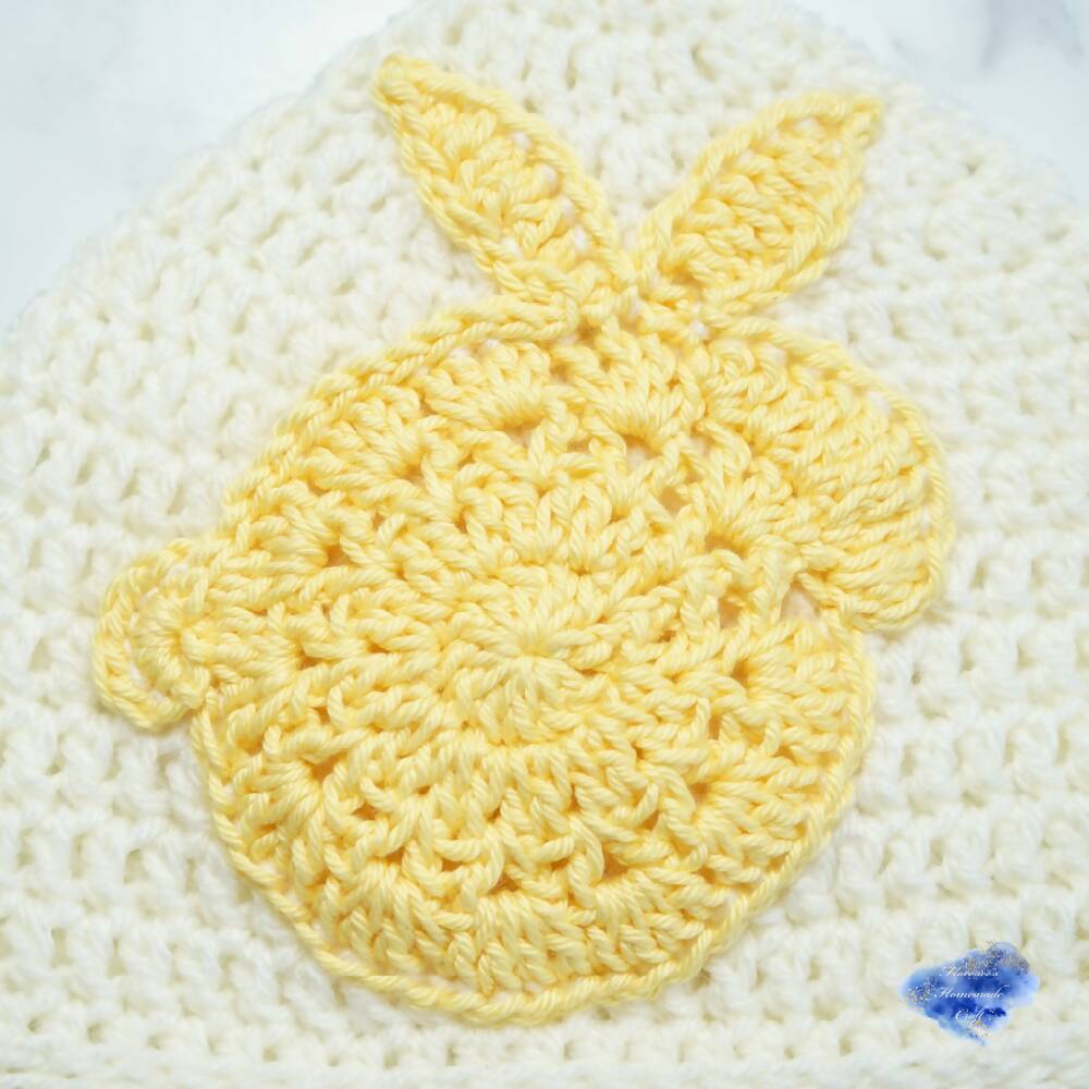 Crochet Bunny applique beanie 6-12 months