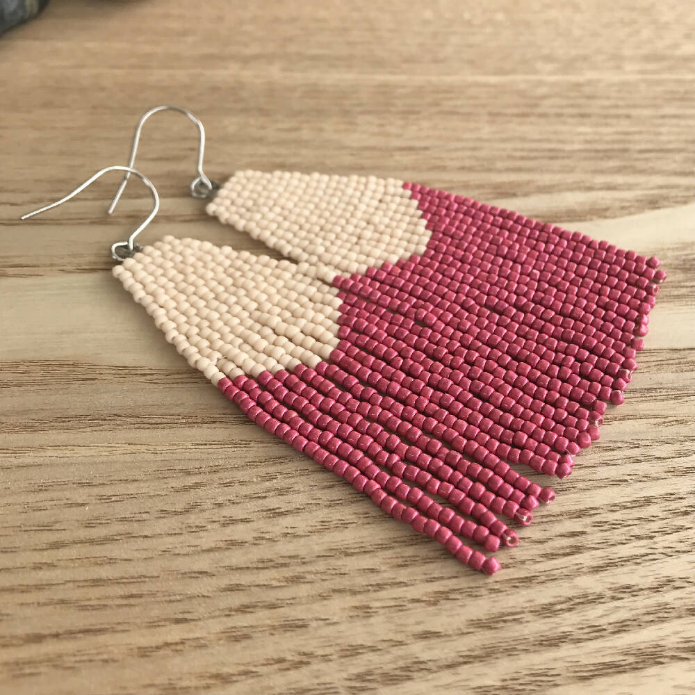 Beaded fringe earrings - Rustic rose