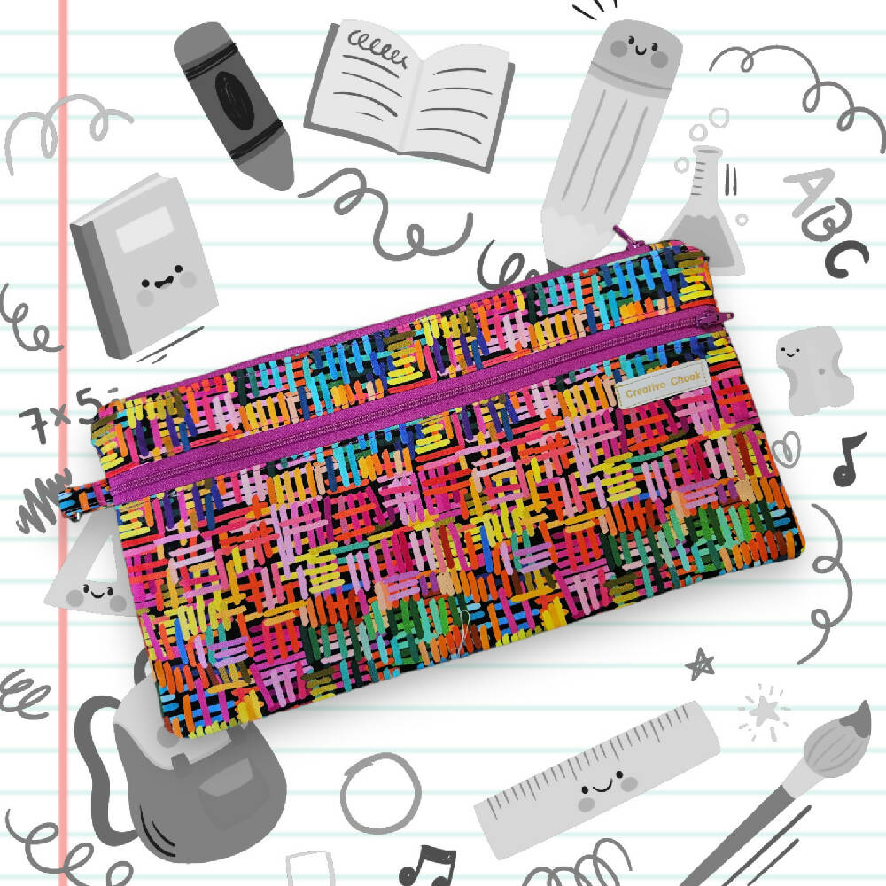 Pencil Case Double Zippered Pink multicoloured
