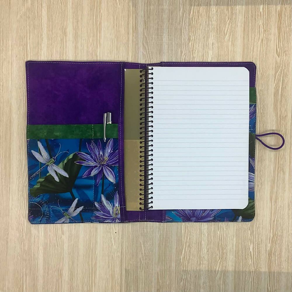 Waterlilies refillable A5 fabric notebook cover gift set - Incl. book and pen.