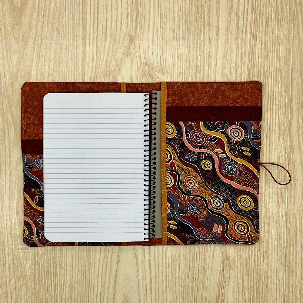 Desert Tracks refillable A5 fabric notebook cover gift set - Incl. book and pen.