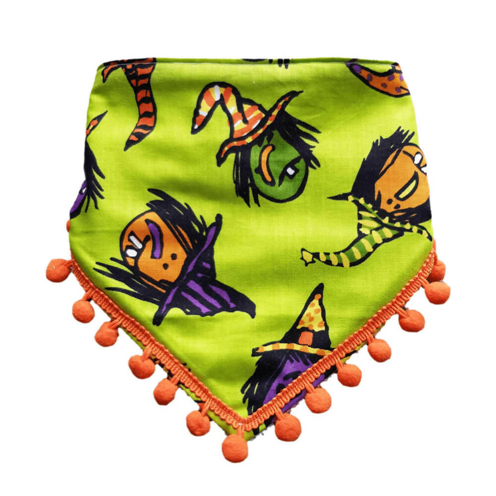 Halloween Green Baby Bib | Witches | Orange Trim|Dribble Bib