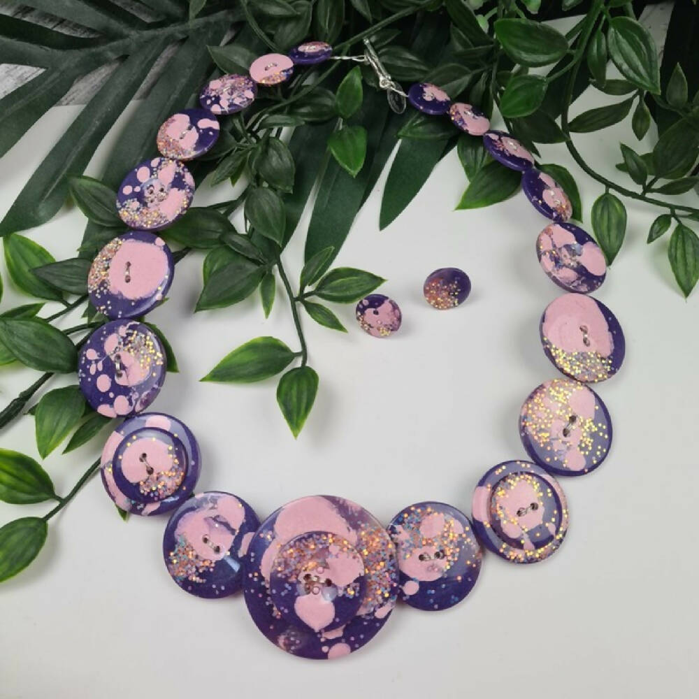 Necklace Button Purple Puff Resin Addicted to Buttons  (2)