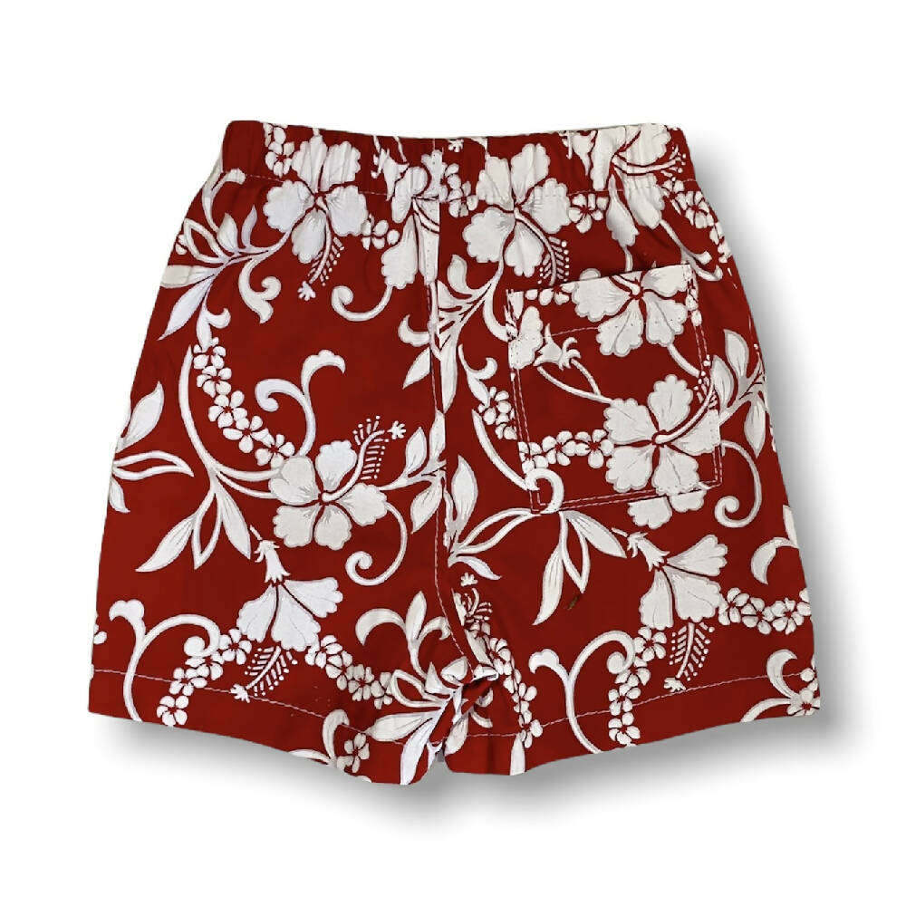 SIZE 00 Red Hibiscus Print Cotton Shorts