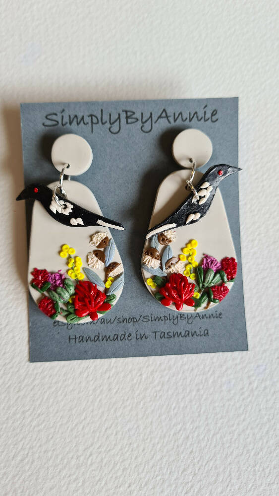 Earrings, Magpies in the Garden
