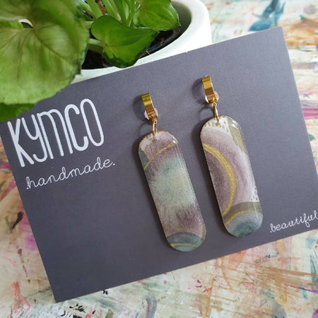Watercolour Collection | Resin Statement Dangles Earrings | Muted blues, mauve, greens