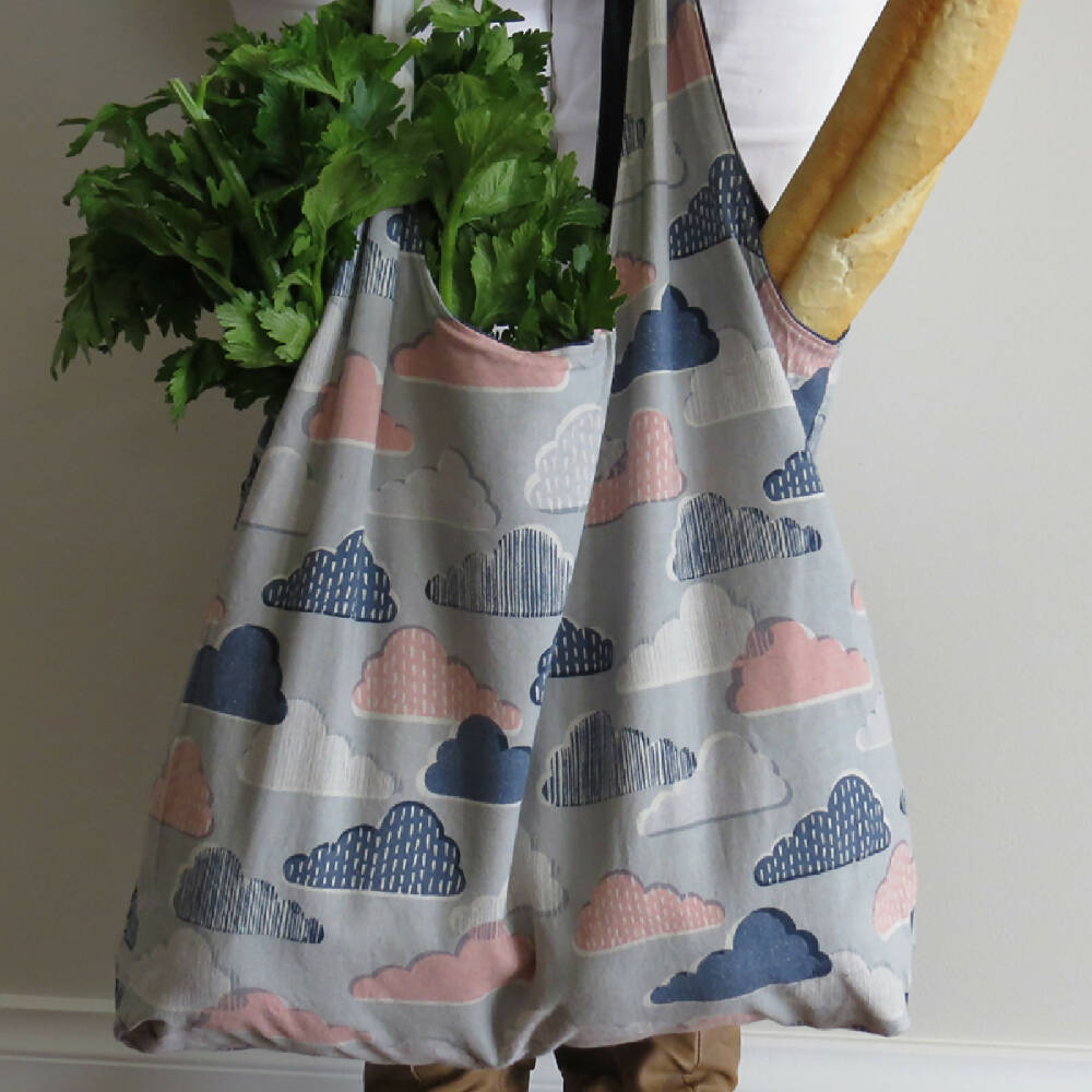 Market Bag Tote - Clouds/Denim - Reversible - Hold All